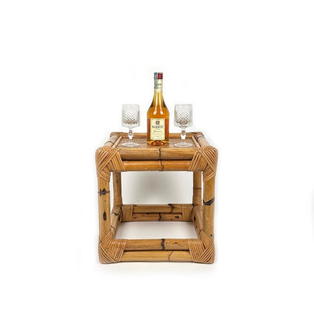 Wood Mid-Century Italian Cube Side Table in Bamboo and Rattan, 1970s For Sale - Image 7 of 16