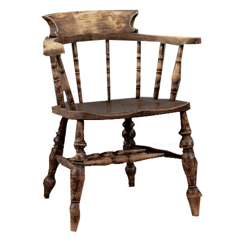 Antique English Elm Wood Captains Chair, 1890s For Sale
