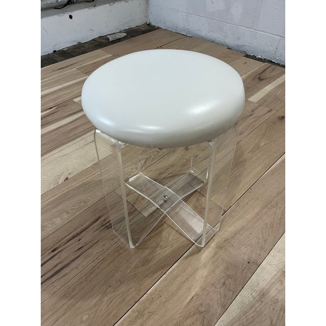 1970s Mid Century Lucite Vanity Stool Vinyl Seat For Sale - Image 5 of 9