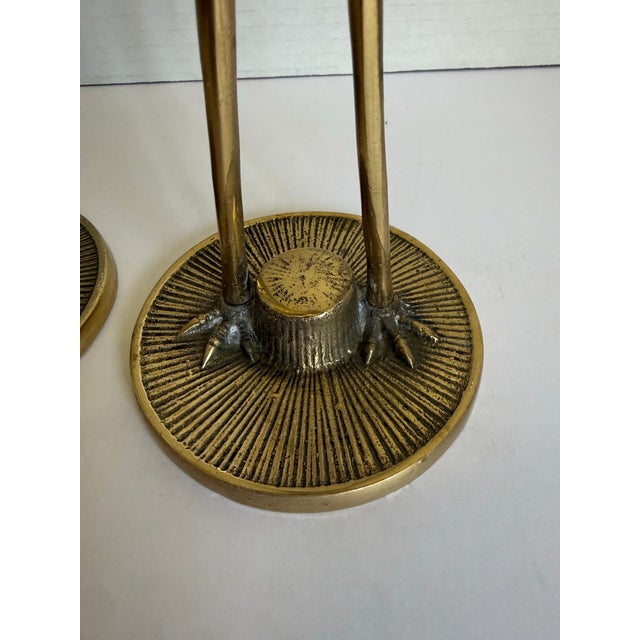 Mid-Century Chinoiserie Brass Crane Figurines on Round Bases - Pair For Sale In Los Angeles - Image 6 of 11