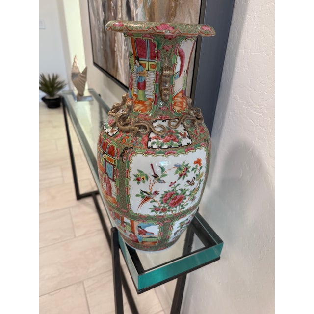 19th C. Chinese Famille Rose-Style Porcelain Vase With Figural Scenes and Gilt Handles For Sale - Image 14 of 17
