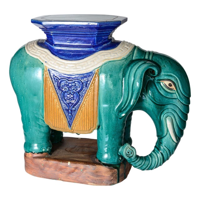 Glazed Ceramic Chinoiserie Elephant Garden Stool& Plant Stand, Made in Vietnam For Sale