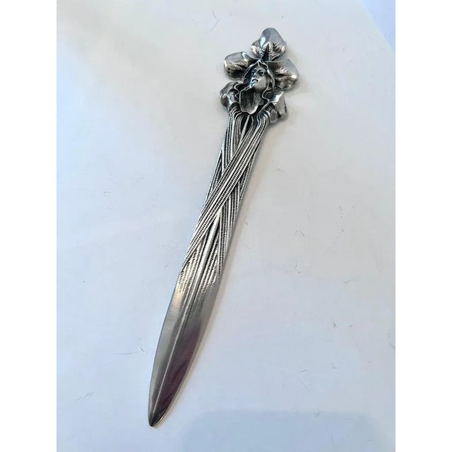 Early 20th Century Art Nouveau Silver Pewter Letter Opener with the Image of a Lady For Sale - Image 5 of 8