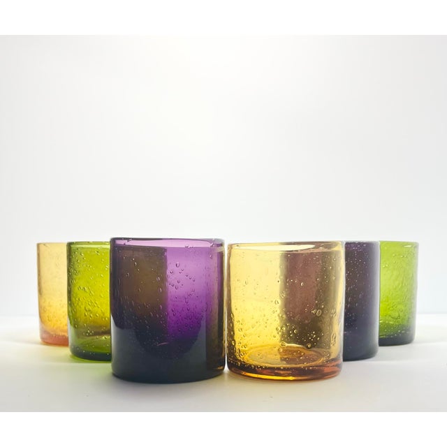 Artland “Iris” 6 Colorful Blown Old Fashioned Tumbler Drinking Glasses 4” 16oz Excellent condition. No chips, cracks, or...