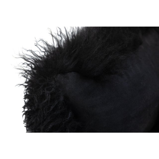 2020s Modern Mongolian Lamb Fur Single Side Pillow in Black For Sale - Image 5 of 5