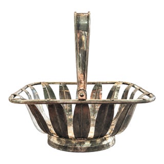 Mid 20th Century Modern Silver-Plated Openwork Leaf Motif Swing-Handle Basket For Sale