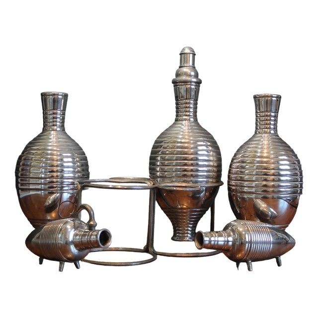 Italian Art Deco Silver-Plated Decanters from Calegaro, 1920s, Set of 5 For Sale