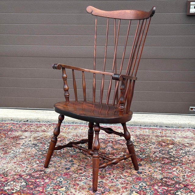 signed S. Bent Bros. Comb Back Windsor Arm Chair hand crafted from solid maple with original darker finish. Brace back...