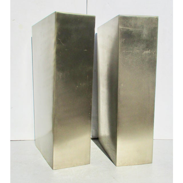 Large Stainless Steel Flat Vases- A Pair of 2 For Sale - Image 4 of 11