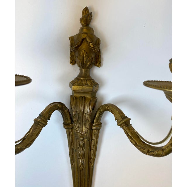 19th Century Louis XVI Style French Bronze Two-Light Wall Sconces - a Pair For Sale - Image 4 of 7