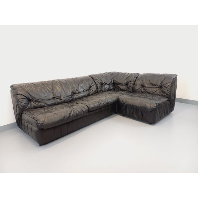 Vintage Corner Sofa in Black Leather with Integrated Bed, 1970s, Set of 3 For Sale - Image 13 of 18