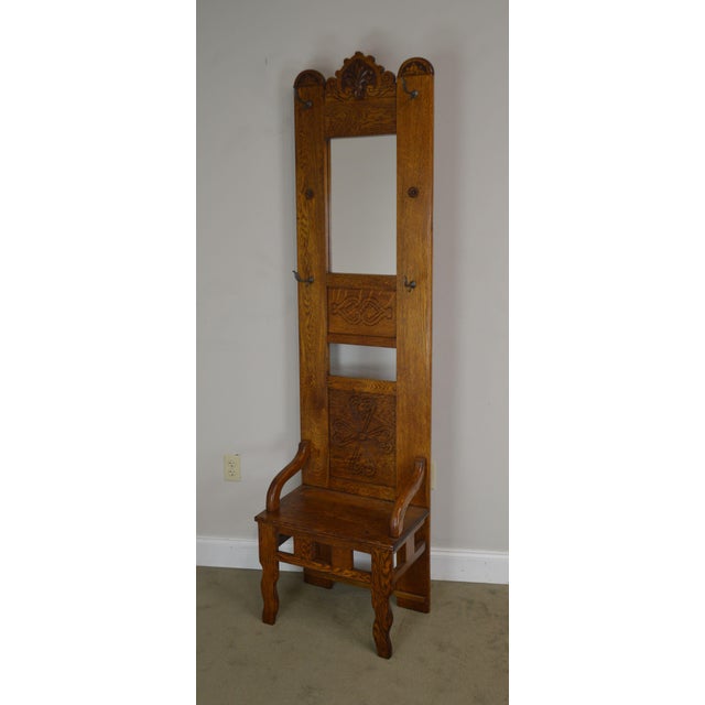 Antique Victorian Oak Narrow Hall Tree Seat With Mirror Chairish