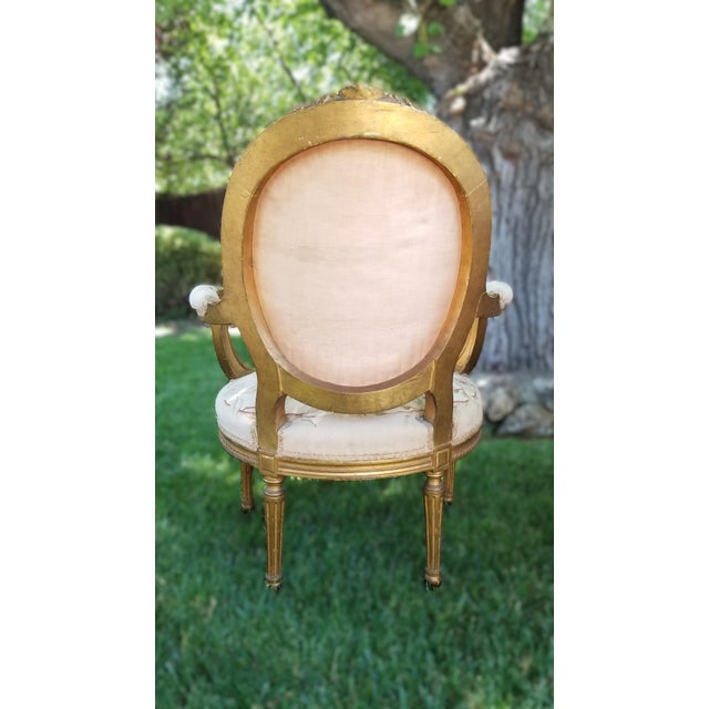 Late 19th C. Louis XVI Revival Giltwood Aubusson Tapestry Salon Suite | Canapé & Four Fauteuils For Sale - Image 17 of 18