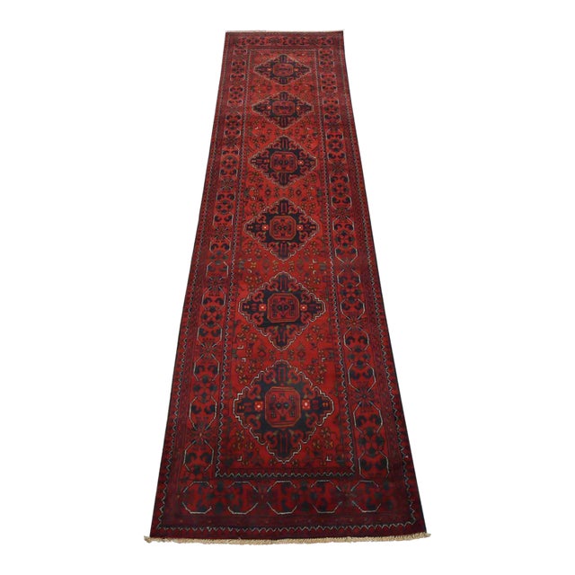 Turkmen Runner 2’6” X 9’5” Red Wool Tribal Hand-Knotted Oriental Rug For Sale