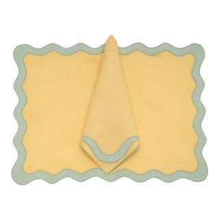 Moda Domus x Chairish Exclusive Scalloped Linen Placemat + Napkin Colorblock Set