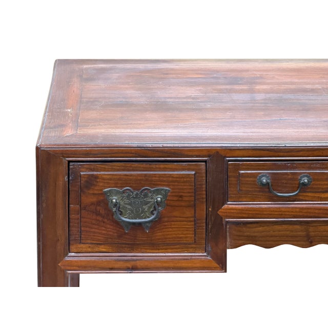 Vintage Brown Stain Patina Deep Rectangular Drawers Desk Table For Sale - Image 12 of 13