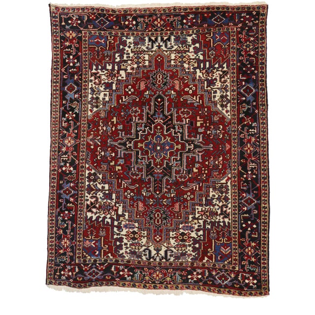 Mid 20th Century Vintage Persian Heriz Rug, 07'04 X 09'05 For Sale