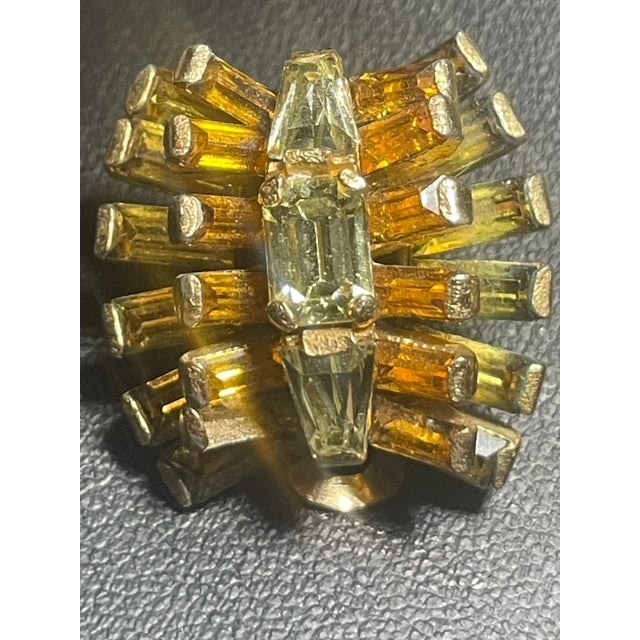 Mid 20th Century Schreiner of New York: Vintage Starburst Earrings With Amber and Citrine Glass Crystal, Pair For Sale - Image 5 of 10
