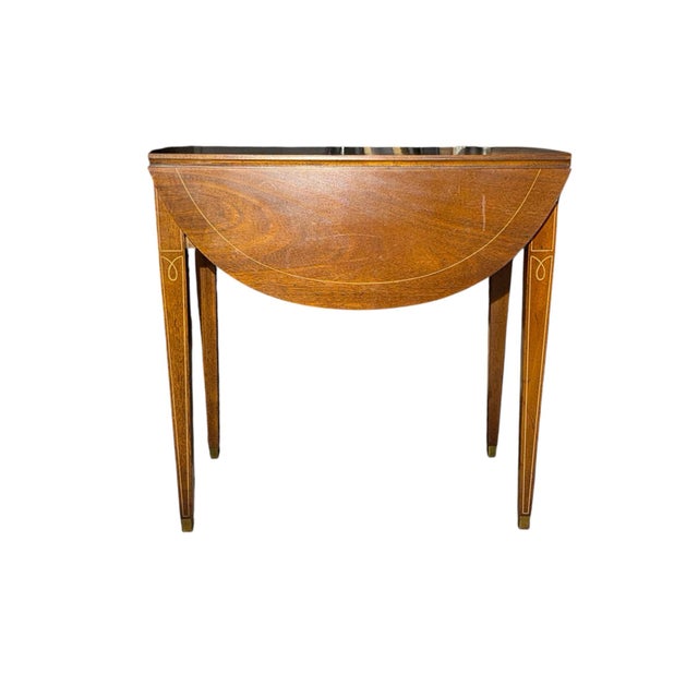 Mid 20th Century Hepplewhite Style Inlaid Mahogany Pembroke Drop-Leaf Side Table For Sale - Image 11 of 12