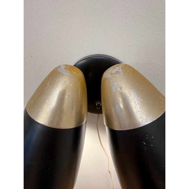 Vintage Mid Century Modern Black and Gold Metal Double Cone Shade Plug-in Wall Sconce For Sale In Houston - Image 6 of 12
