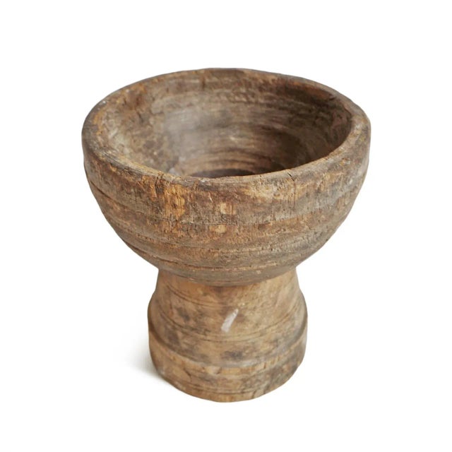 Rustic Vintage Old Wood India Mortar Cup For Sale - Image 3 of 5