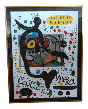 Abstract Joan Miro 1965 Expedition Poster Created to Promote the Exhitbit Cartons at the Galerie Maeght