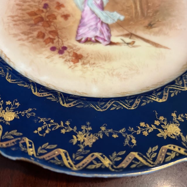 1910s Haviland Limoges Cabinet Portrait Plate Features Cobalt & Gold # 1 of 2 For Sale - Image 5 of 11