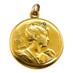 Victorian 14k Gold Diana the Huntress Locket With Diamond