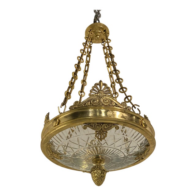 1900's French Empire Gilt Bronze Chandelier With Cut Glass For Sale