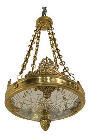 1900's French Empire Gilt Bronze Chandelier With Cut Glass