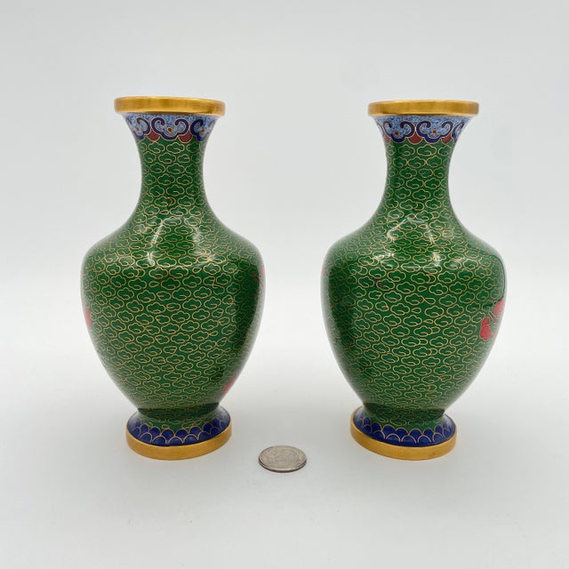 Asian Vintage Cloisonné Bud Vases - a Pair For Sale - Image 3 of 8