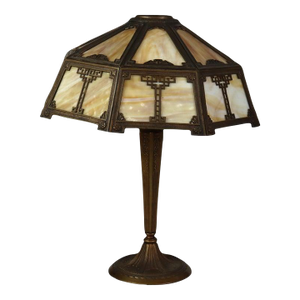 Antique Arts & Crafts Slag Glass Table Lamp C1910