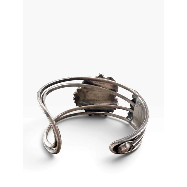 1970s Navajo Style Sterling Silver Multi-Stone Cuff Bracelet With Turquoise, Coral & Mother of Pearl For Sale In New York - Image 6 of 8