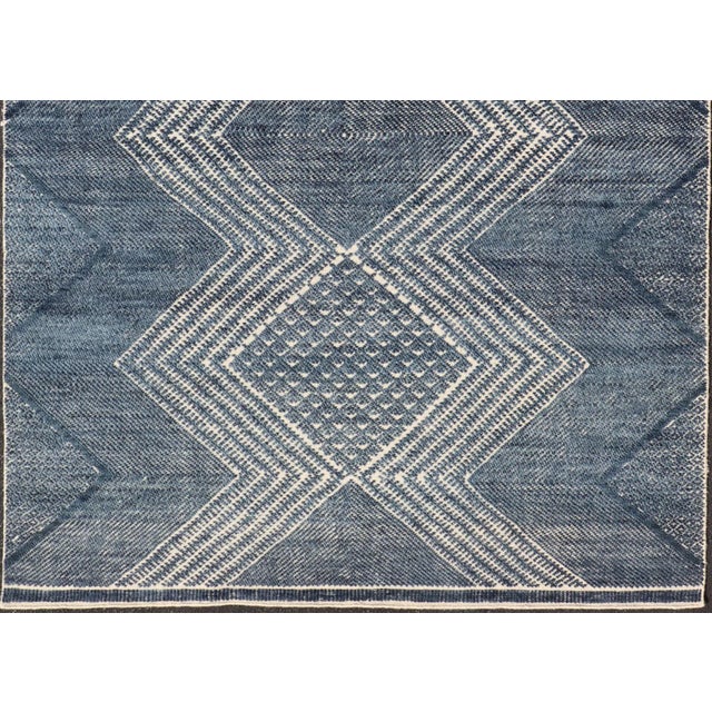 2020s Modern Denim Blue Tribal Area Rug by Keivan Woven Arts, 6' X 9' For Sale - Image 5 of 10
