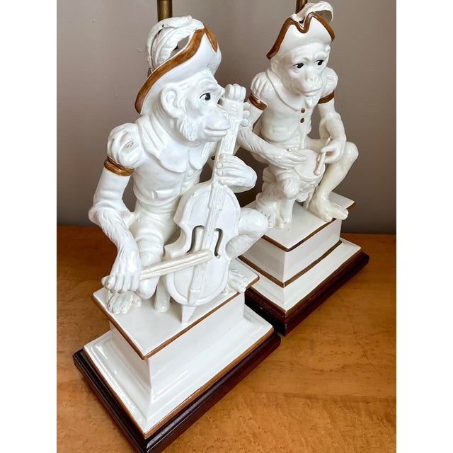 Vintage Italian Glazed Ceramic Monkey Musician Lamps - A Pair For Sale - Image 10 of 12