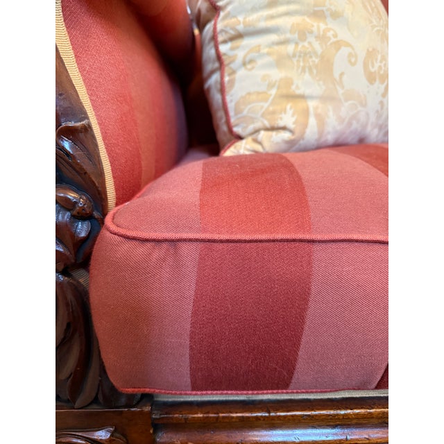 Antique Late Regency William IV Mahogany Settee in Clarence House Wool Stripe For Sale - Image 12 of 13
