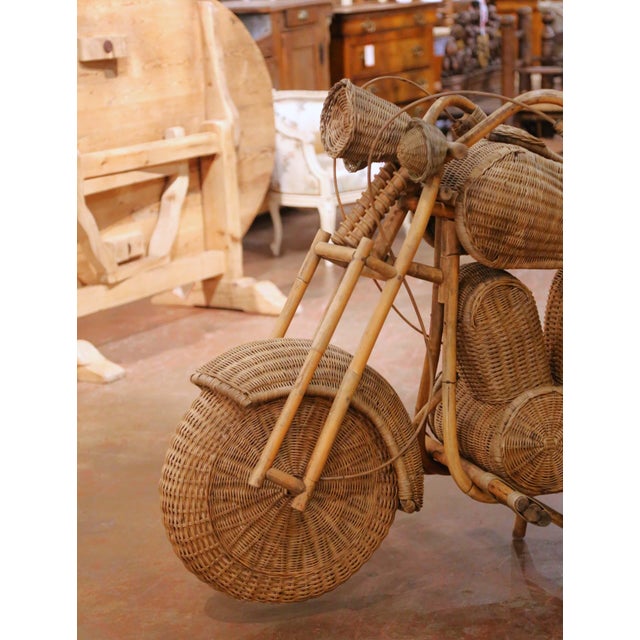 Vintage Handwoven Wicker Motorcycle Sculpture Attributed to Tom Dixon For Sale - Image 4 of 14