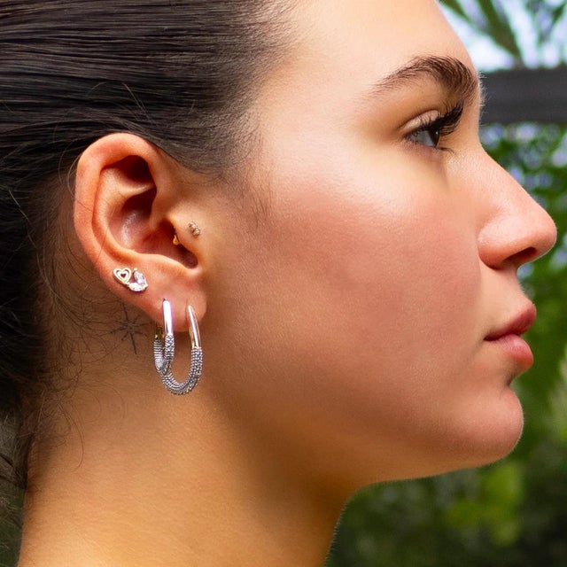 Early 21st Century Pave Diamonds Gold Hoop Mini Size Earrings, A Pair For Sale - Image 5 of 11