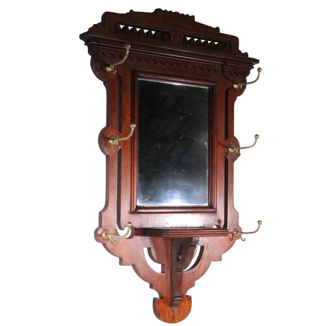 Victorian Eastlake Aesthetic Movement Wall Mirror Hat Rack C. 1880's For Sale - Image 14 of 15