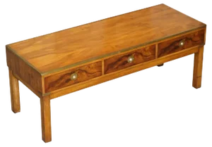 Burr Walnut & Brass Military Campaign 3-Drawer Coffee Table