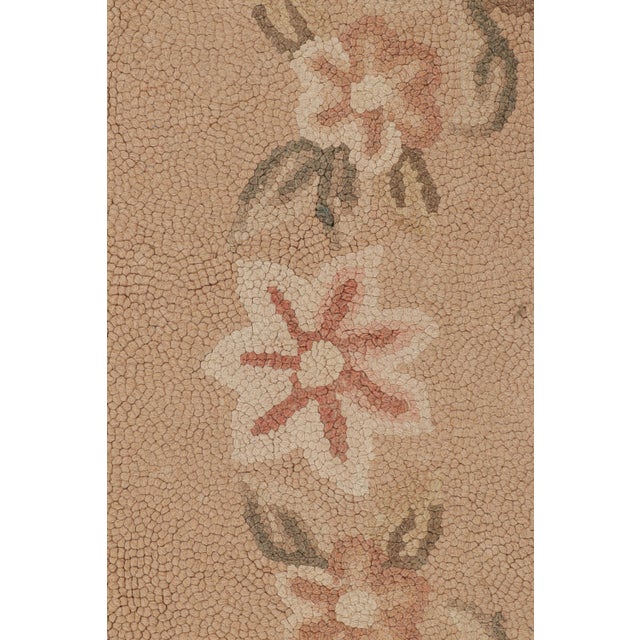Textile Antique Hand Hooked Medallion Cream Pink and Beige Wool Floral Rug For Sale - Image 7 of 8
