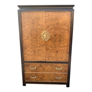 1970's Century Furniture Burl Wood Cabinet With Brass Hardware For Sale