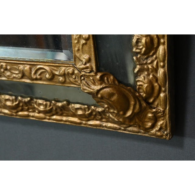 Small Mirror with Parcloses in Repoussé Brass 1900 For Sale - Image 13 of 16