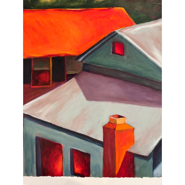 Contemporary Landscape Painting in Oil Paint Stick on Gessoed Paper, "Buildings" by Teresa DiMarco For Sale - Image 4 of 5
