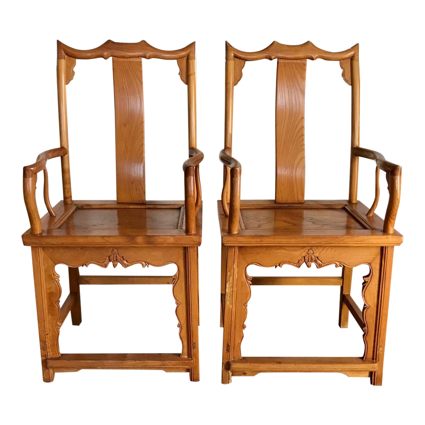 High Back Antique Chinese Officials Golden Elm Wood Armchairs Or Side Chairs A Pair Chairish