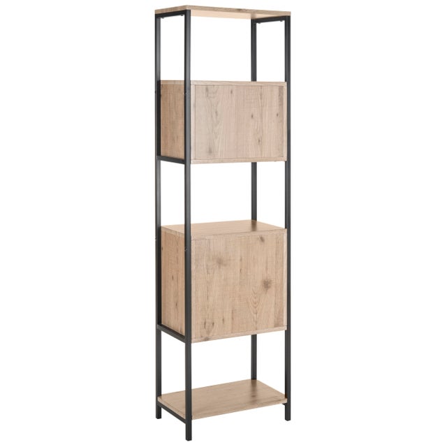 2020s Connie Retro Mid Wood Etagere in Oak & Black For Sale - Image 5 of 9