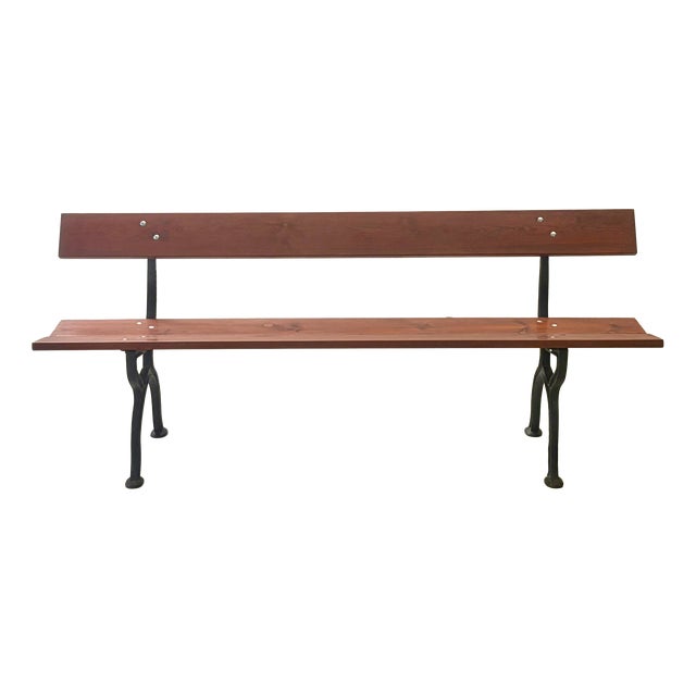 Garden Bench with Delicate Cast Iron Frame and Wooden Slats, 1960s For Sale
