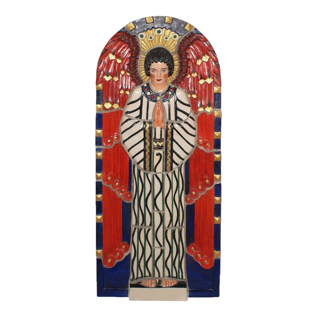 Vintage Art Deco Style Polychrome Terracotta Angel For Sale - Image 13 of 13