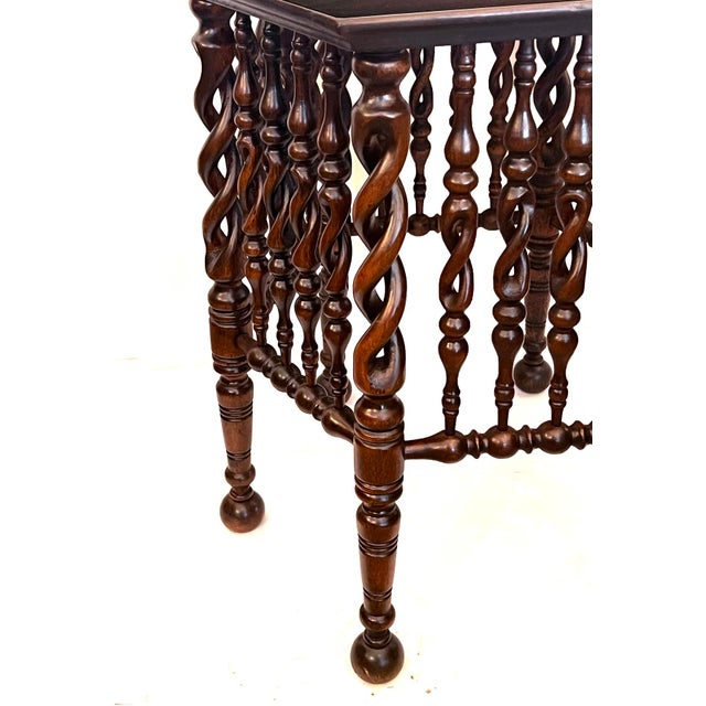 Arts & Crafts English Arts & Crafts Hexagonal Occasional Table With Openwork Barley Twist Body For Sale - Image 3 of 10