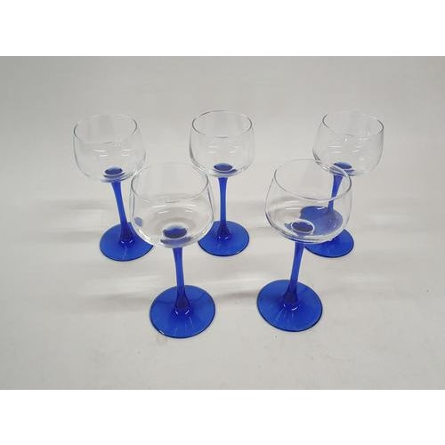 Vintage Blue Wine Glasses attributed to Luminarc, France, 1960s, Set of 5 For Sale - Image 6 of 6
